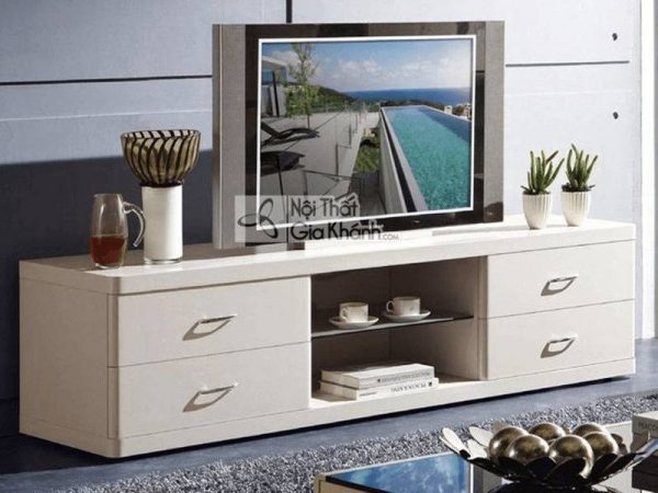 Chiếc kệ tivi phòng khách đẹp này gây ấn tượng nhờ sự bố trí đối xứng giữa các hệ ngăn kéo