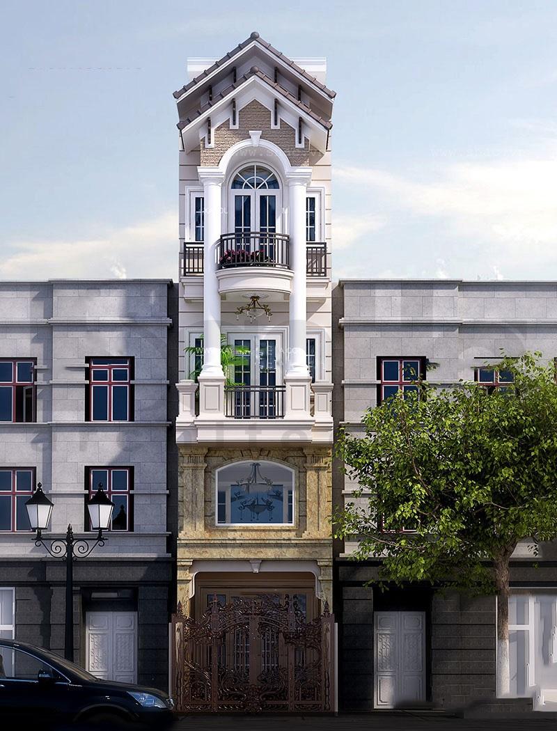 Mẫu nhà mặt tiền đẹp 5m phong cách cổ điển