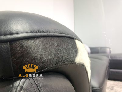 SOFA DA 2 BĂNG GÓC PHẢI MÀU ĐEN SANG TRỌNG 9191D-SF