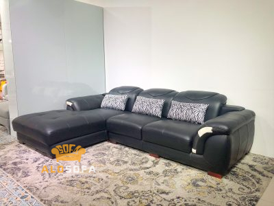 SOFA DA 2 BĂNG GÓC PHẢI MÀU ĐEN SANG TRỌNG 9191D-SF