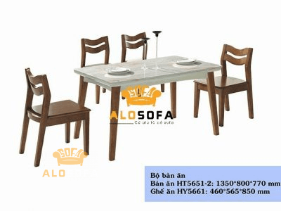 Bộ bàn ăn nhập khẩu đẹp HT5651-2 làm từ gỗ và mặt đá cao cấp