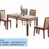 BÀN ĂN 1M28 MẶT KÍNH CHÂN GỖ NÂU HIỆN ĐẠI HT5850-1