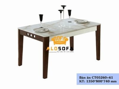 BÀN ĂN 1M35 MẶT ĐÁ CÔNG NGHIỆP CHÂN GỖ NÂU CT05261