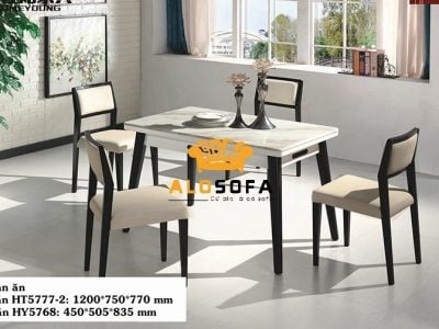 BÀN ĂN CHỮ NHẬT KÍCH THƯỚC NHỎ MẶT ĐÁ 1M2 HT5777-2