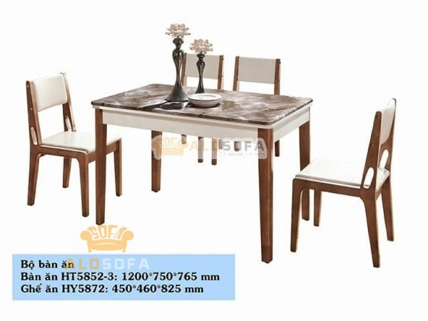 Bộ bàn ăn mặt đá sang trọng HT5852-3 + HY5872