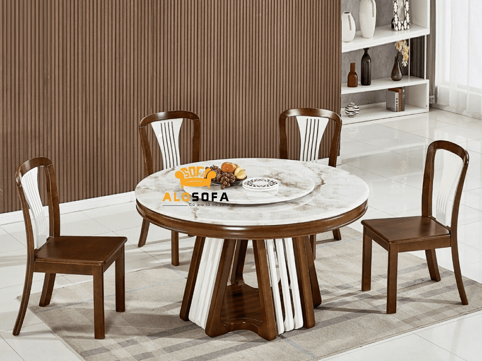 Bàn ăn tròn xoay 2 mặt đá cao cấp