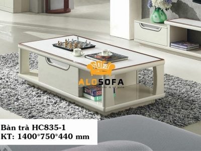 BÀN TRÀ 1M4 HIỆN ĐẠI MẶT KÍNH VIỀN NÂU HC835-1