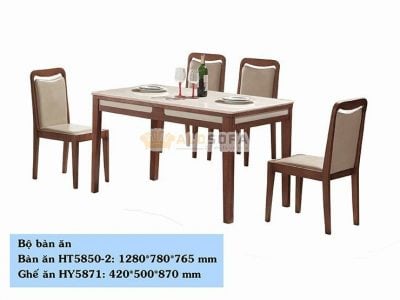BỘ BÀN ĂN GỖ MẶT ĐÁ CÔNG NGHIỆP HT5850-2+HY5871