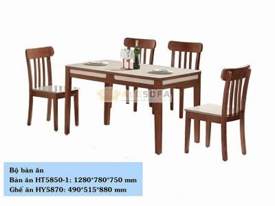 BỘ BÀN ĂN GỖ MẶT KÍNH ĐẸP HT5850-1+HY5870