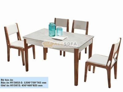BỘ BÀN ĂN MẶT ĐÁ CÔNG NGHIỆP HT5852-2+HY5872