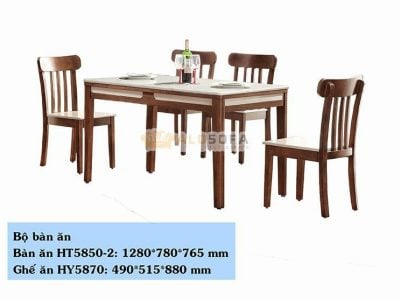BỘ BÀN ĂN MẶT ĐÁ NHẬP KHẨU HT5850-2+HY5870