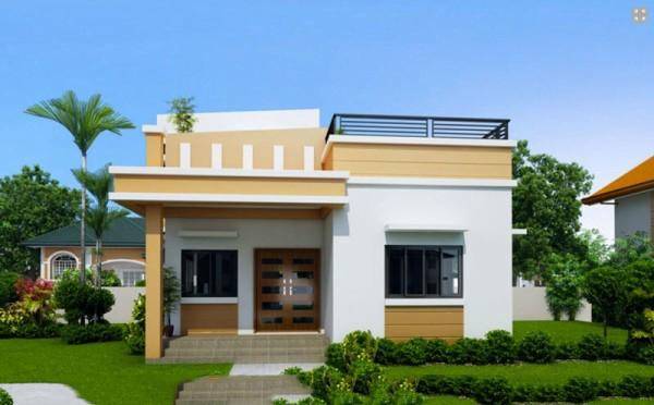 Mẫu nhà rẻ đẹp mái bằng có ban công rộng