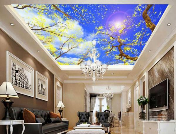 Tranh trần nhà đẹp lung linh dưới ngàn đóa hoa