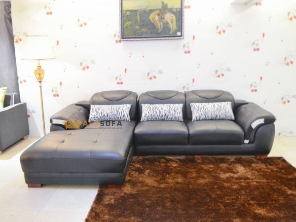 SOFA DA 2 BĂNG GÓC PHẢI MÀU ĐEN SANG TRỌNG 9191D-SF