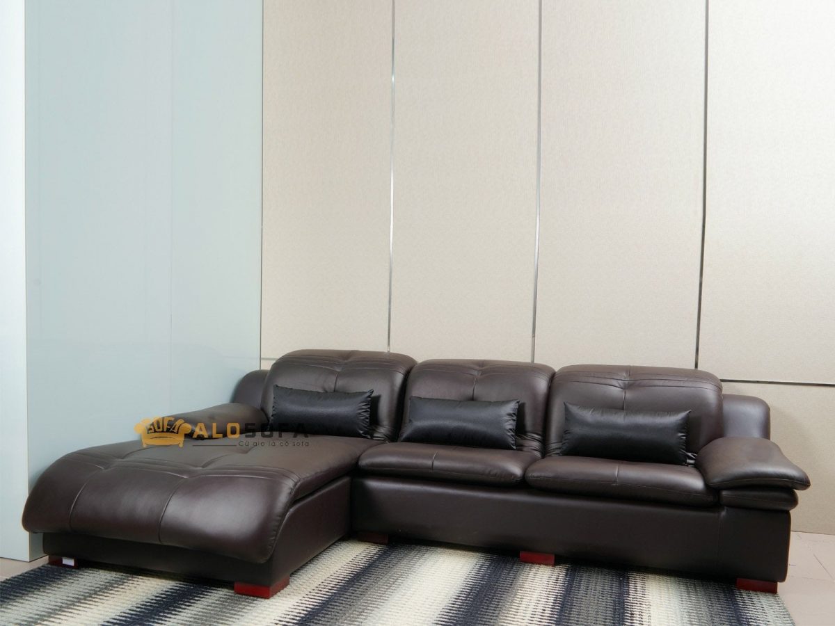 SOFA DA MÀU NÂU CAFE 3 BĂNG GÓC PHẢI 9021N-SF