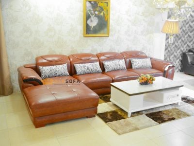 SOFA DA NÂU BÒ 3 BĂNG GÓC PHẢI 9191B-SF