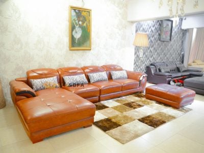 SOFA DA NÂU BÒ 3 BĂNG GÓC PHẢI 9191B-SF