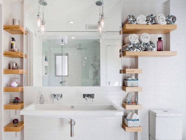 Thiết kế kệ nhà tắm đẹp, thông minh chất liệu gỗ