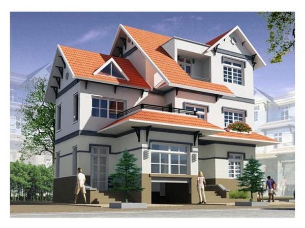 Mẫu nhà phố 3 tầng mái ngói đẹp