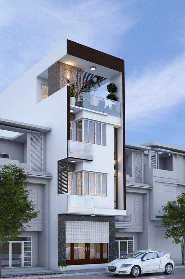 Mẫu mặt tiền nhà đẹp cho nhà ống bằng kính